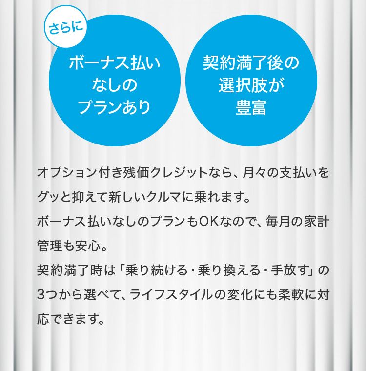 ボーナス払いなしのプランあり/契約満了後の選択肢が豊富