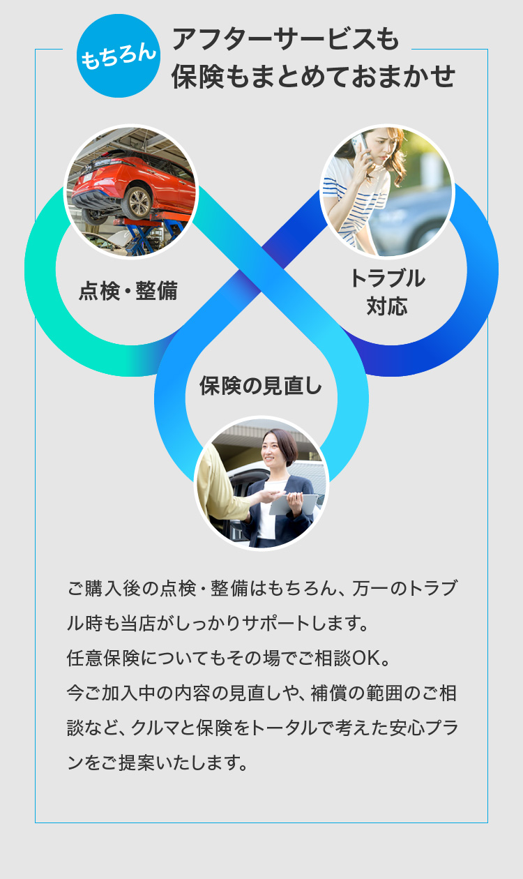 もちろんアフターサービスも保険もまとめておまかせ